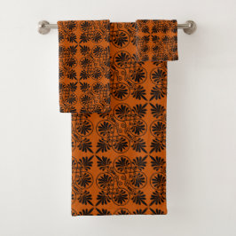 Terracotta Black Alcient Griechisch Meander Muster Badhandtuch Set