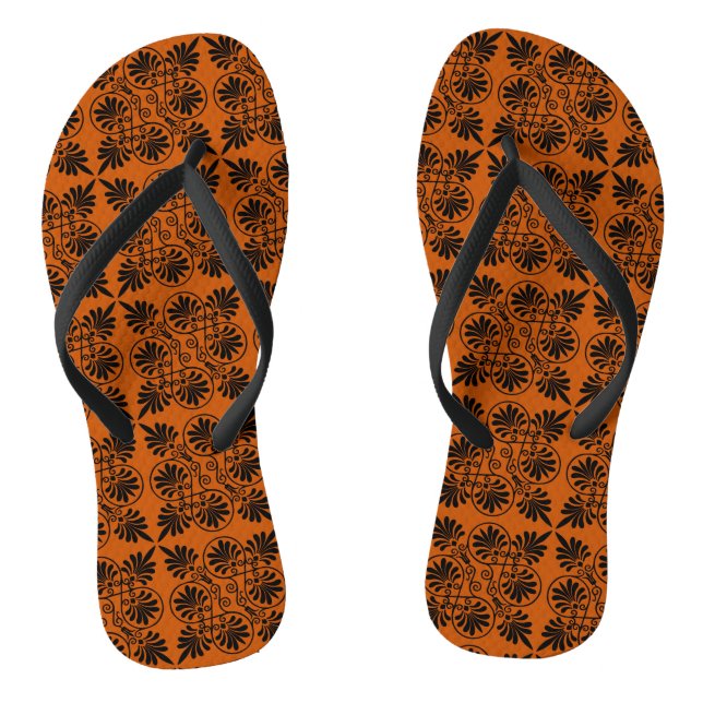 Terracotta Black Alcient Griechisch Meander Muster Flip Flops (Fußbett)