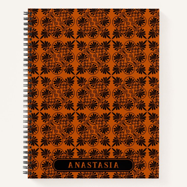 Terracotta Black Alcient Griechisch Meander Muster Notizbuch (Vorderseite)