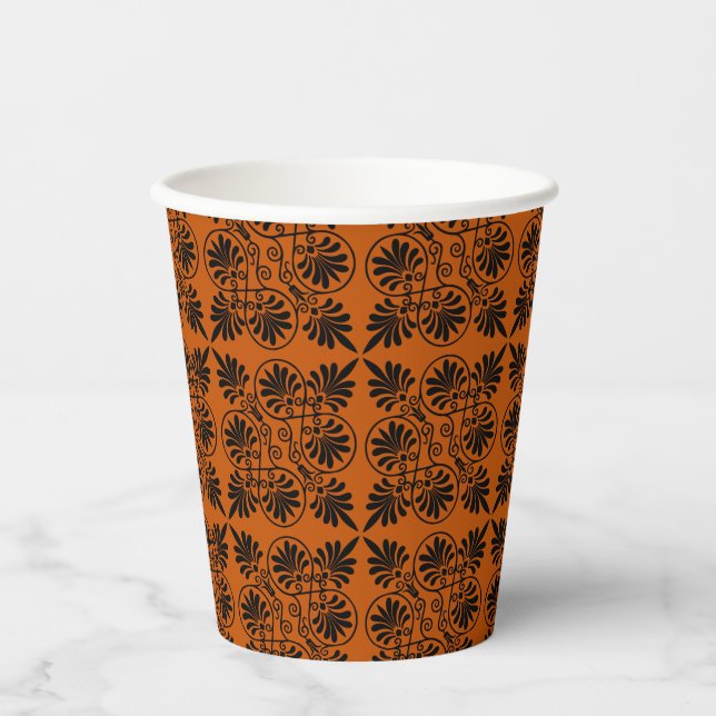 Terracotta Black Alcient Griechisch Meander Muster Pappbecher (Vorderseite)