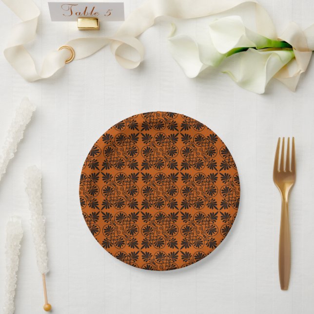 Terracotta Black Alcient Griechisch Meander Muster Pappteller (Hochzeit)