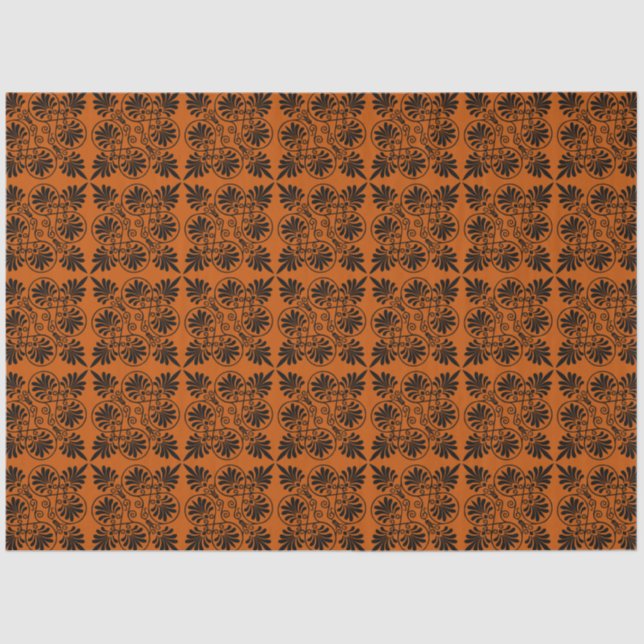 Terracotta Black Alcient Griechisch Meander Muster Seidenpapier (Vorderseite)