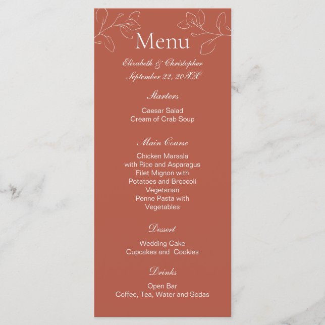 Terracotta Blanc Floral Mariage Menu (Devant)