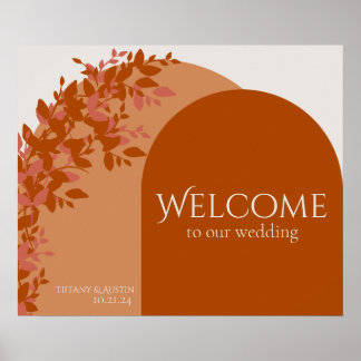 Terracotta Blätter Moderne Hochzeit Begrüßungszeic Poster
