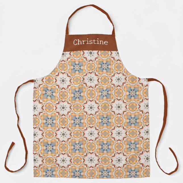 Terracotta Bloom Tile Pattern Personalized Name Schürze (Vorderseite)