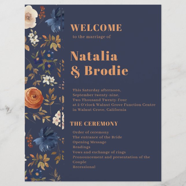 Terracotta Blue French Country Wedding Program (Vorderseite)