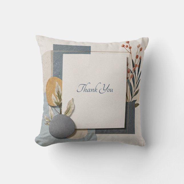 Terracotta Blue Geometric Botanical Wedding Kissen (Vorderseite)