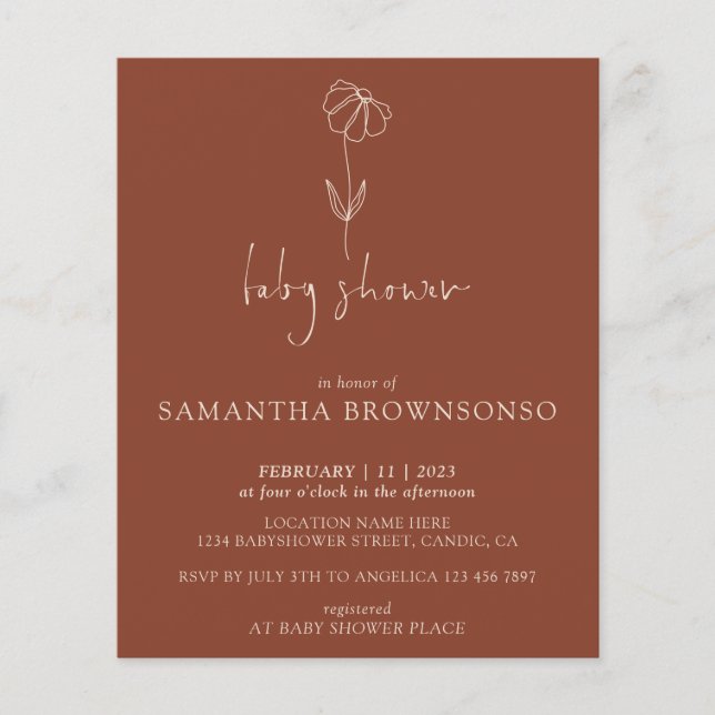 Terracotta-Blume Botanisches Budget Kinderdusche Flyer (Vorne)