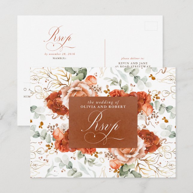 Terracotta-Blume Hochzeit RSVP Postkarte (Vorne/Hinten)
