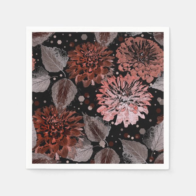 Terracotta-Blume mit grauen Blätter auf schwarz Serviette (Vorderseite)