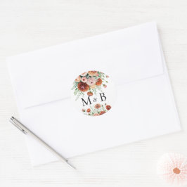 Terracotta Blush Blume Grüne Buchstaben Initialen Runder Aufkleber