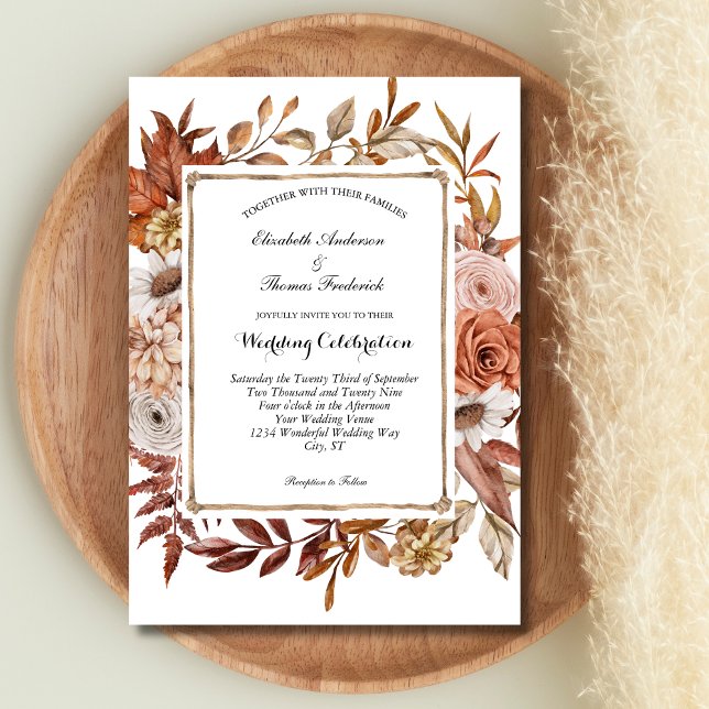 Terracotta Blush Boho Boho Botanische Hochzeit Einladung (Terracotta Blush Cream Boho Botanical Fall Autumn Wedding Invitation)