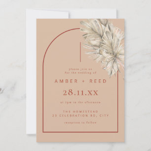 Terracotta & Blush Modern Arch Palm Leaf Wedding Einladung