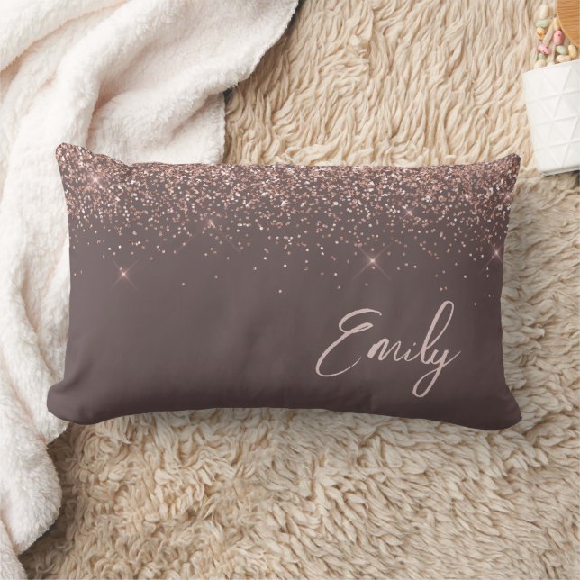 Terracotta Blush Rosa Rose Gold Glitzer Monogram Lendenkissen (Decke)