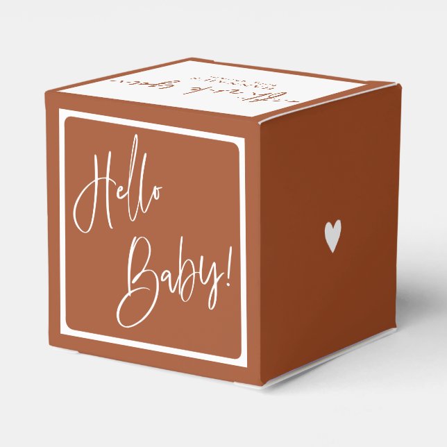 Terracotta Bohemisch Earthy Hello Baby Dusche Geschenkschachtel (Rückseite)