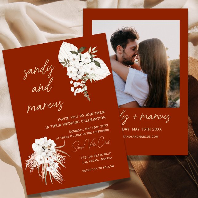 Terracotta Bohemisches Foto Hochzeit Einladung (Von Creator hochgeladen)