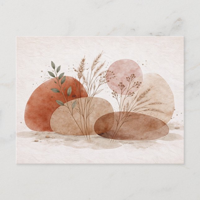 Terracotta Boho Abstract Botanical Watercolor  Postkarte (Vorderseite)