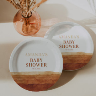 Terracotta Boho Abstrakt Babydusche Pappteller