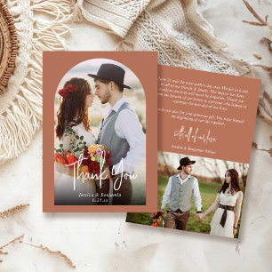 Terracotta Boho Arch Foto Wedding Dankeskarte