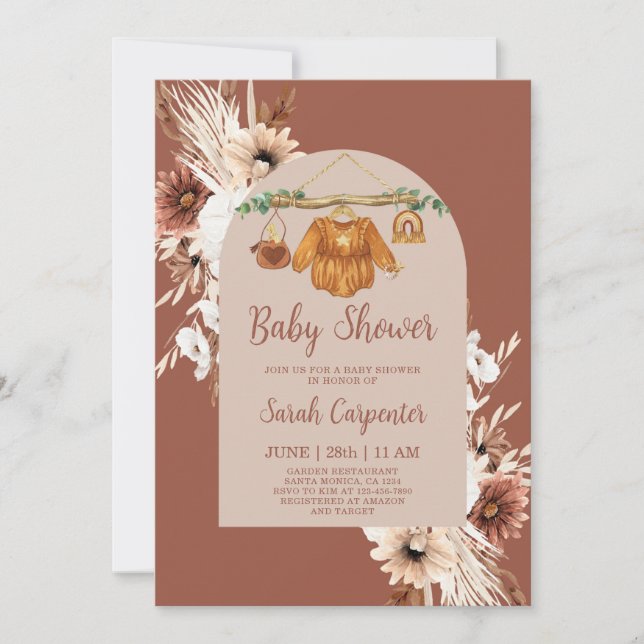 Terracotta Boho Baby Clothes Invitation (Devant)