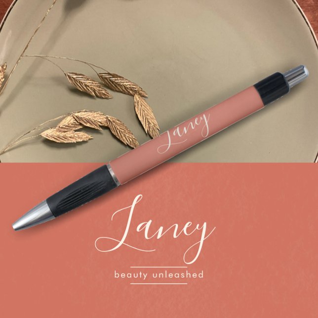 Terracotta Boho Beauty Business Promotional Gift Kugelschreiber (Personalize this business promotional pen. Terracotta textured elegant script custom pen.)