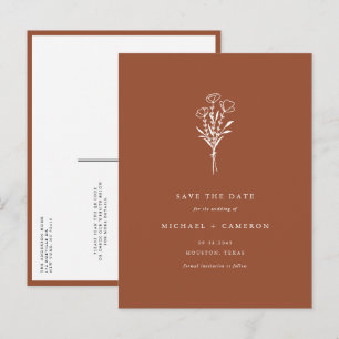 Terracotta Boho Botanischer QR-Code Save the Date Ankündigungspostkarte