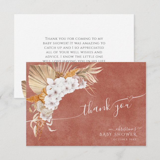 Terracotta Boho Chic Baby shower Carte de remercie (Devant / Derrière)