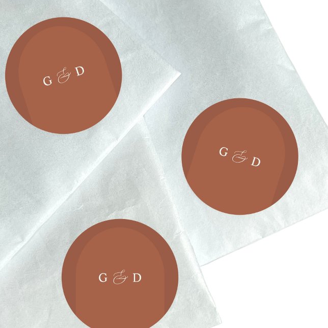 Terracotta Boho Coriander Monogram Elegant Wedding Runder Aufkleber (Von Creator hochgeladen)