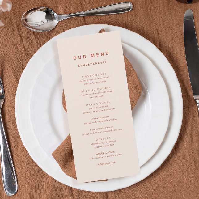 Terracotta Boho Dîner Mariage Menu Notre Menu (Créateur téléchargé)