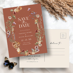 Terracotta Boho Enregistrer La Date Carte Postale