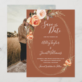 Terracotta Boho Fall Floral Foto Hochzeit Save The Date