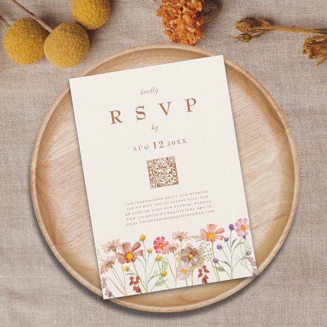 Terracotta Boho Fall Floral RSVP Karte (Boho rustic Wildflower meadow fall Wedding details card watercolor autumn spring summer florals)