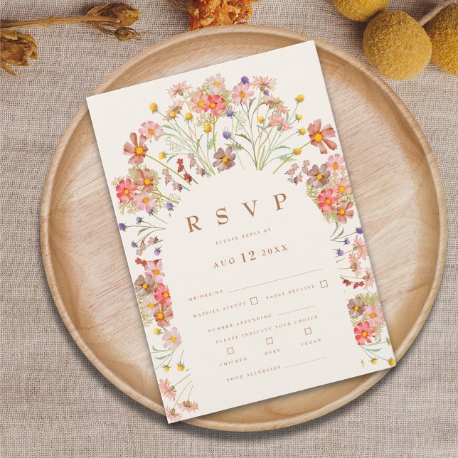 Terracotta Boho Fall Floral RSVP Karte (Boho fall wildflower wedding RSVP card terracotta burnt orange beige brown modern elegant)