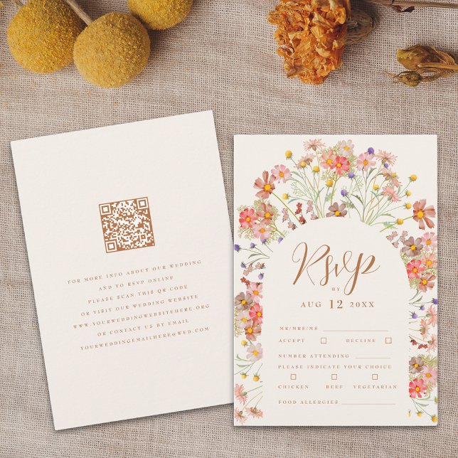 Terracotta Boho Fall Floral RSVP Karte (Boho fall Wildflower floral arch Wedding RSVP card terracotta burnt orange beige cream)
