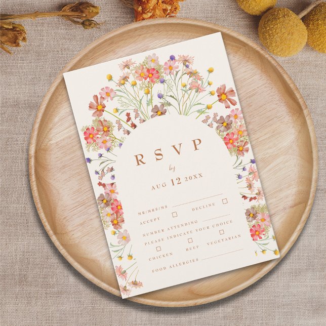 Terracotta Boho Fall Floral RSVP Karte (Boho fall Wildflower floral arch burnt orange terracotta beige Wedding RSVP card autumn watercolor )