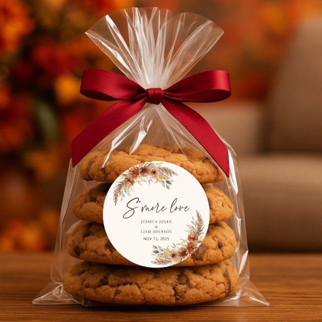 Terracotta Boho Fall Floral Wedding Smore Favorite Runder Aufkleber (Terracotta Boho Fall Floral Wedding Smore Favors Classic Round Sticker)