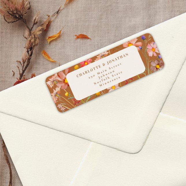 Terracotta Boho Fall Floral Wedge (Terracotta boho rustic fall floral wedding return address label elegant modern wildflower watercolor)