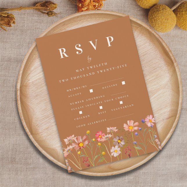 Terracotta Boho Fall Wildblume RSVP Karte (Terracotta burnt orange elegant Wildflower boho fall Wedding rsvp card autumn watercolor florals)