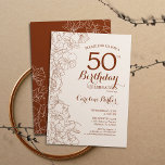 Terracotta Boho Floral 50. Geburtstagsparty Einladung<br><div class="desc">Terracotta Boho Floral 50. Geburtstag Party Einladung. Minimalistisches modernes Design mit botanischen Kontur Zeichnungen Akzente und Typografie Drehbuch Schriftart. Einfache,  trendige Einladungskarte für eine stilvolle Damenfeier. Kann für jedes Alter angepasst werden. Gedruckte Zazzle Einladungen oder Sofortdownload digitalen druckbaren Vorlage.</div>