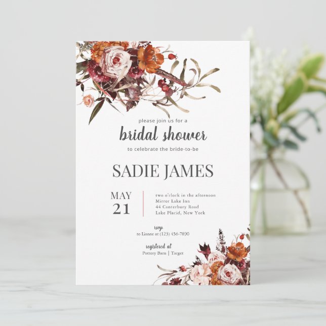 Terracotta Boho Floral Bridal Shower Invitation Einladung (Stehend Vorderseite)