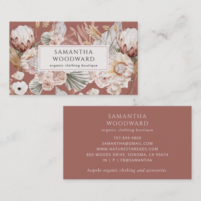 Terracotta Boho Floral Clothing Branding Visitenkarte (Vorne/Hinten)