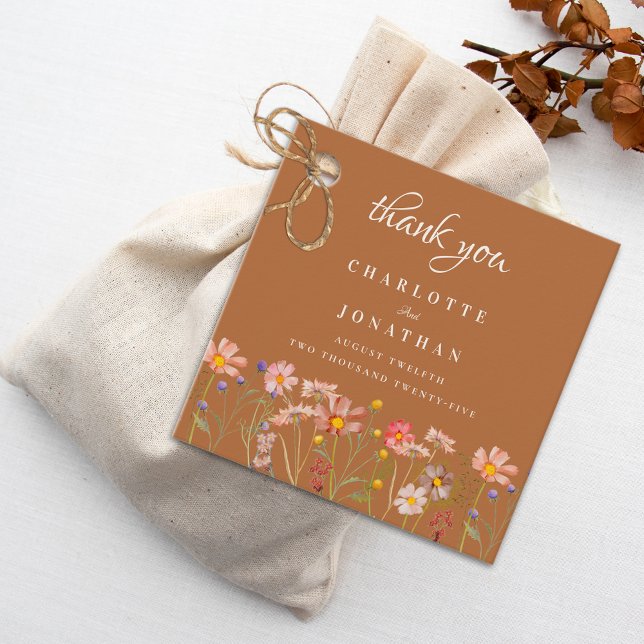 Terracotta Boho Floral Hochzeit im Herbst Vielen D Geschenkanhänger (Terracotta burnt orange boho Wildflower fall Wedding thank you favor tags watercolor florals)
