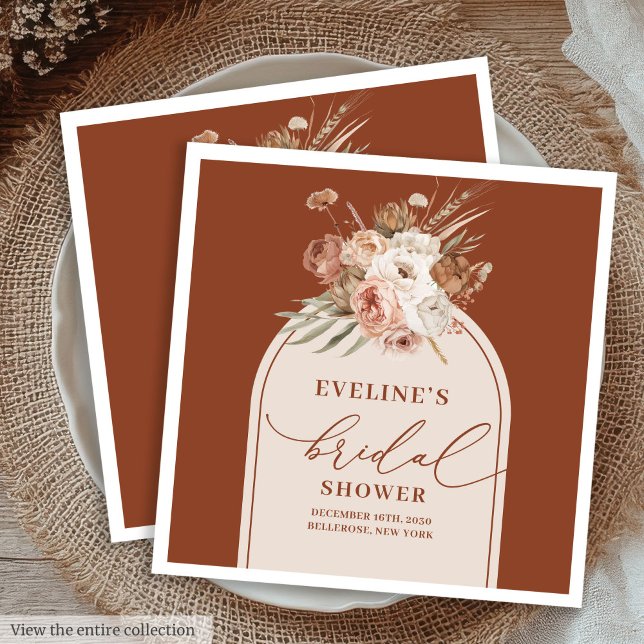 Terracotta Boho Floral Napkins für Brautparty Serviette (Watercolor Terracotta Pampas Napkins for Bridal Shower)