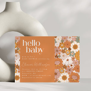Terracotta Boho Floral Niedlich Hello Baby Dusche Einladung