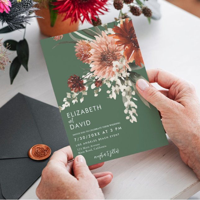 Terracotta Boho Floral Olive Grüne Hochzeit Einladung (Von Creator hochgeladen)