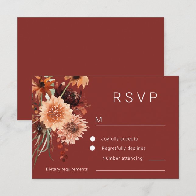 Terracotta Boho Floral Wedding RSVP Karte (Vorne/Hinten)