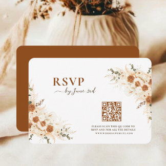 Terracotta Boho Floral Wedding RSVP mit QR Code Karte