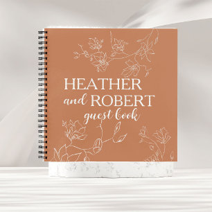 Terracotta Boho Floral Wedding Spiral Gästebuch Notizbuch