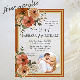 Terracotta Boho Foto Floral Wasserfarbene Hochzeit Acryleinladungen