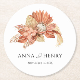 Terracotta Boho getrocknete Pampas Gras Hochzeit Runder Pappuntersetzer